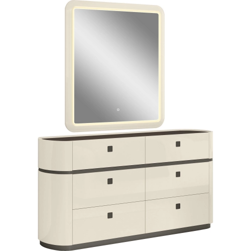 Seville Dresser & Mirror Set in Beige & Brown Metal Lacquer